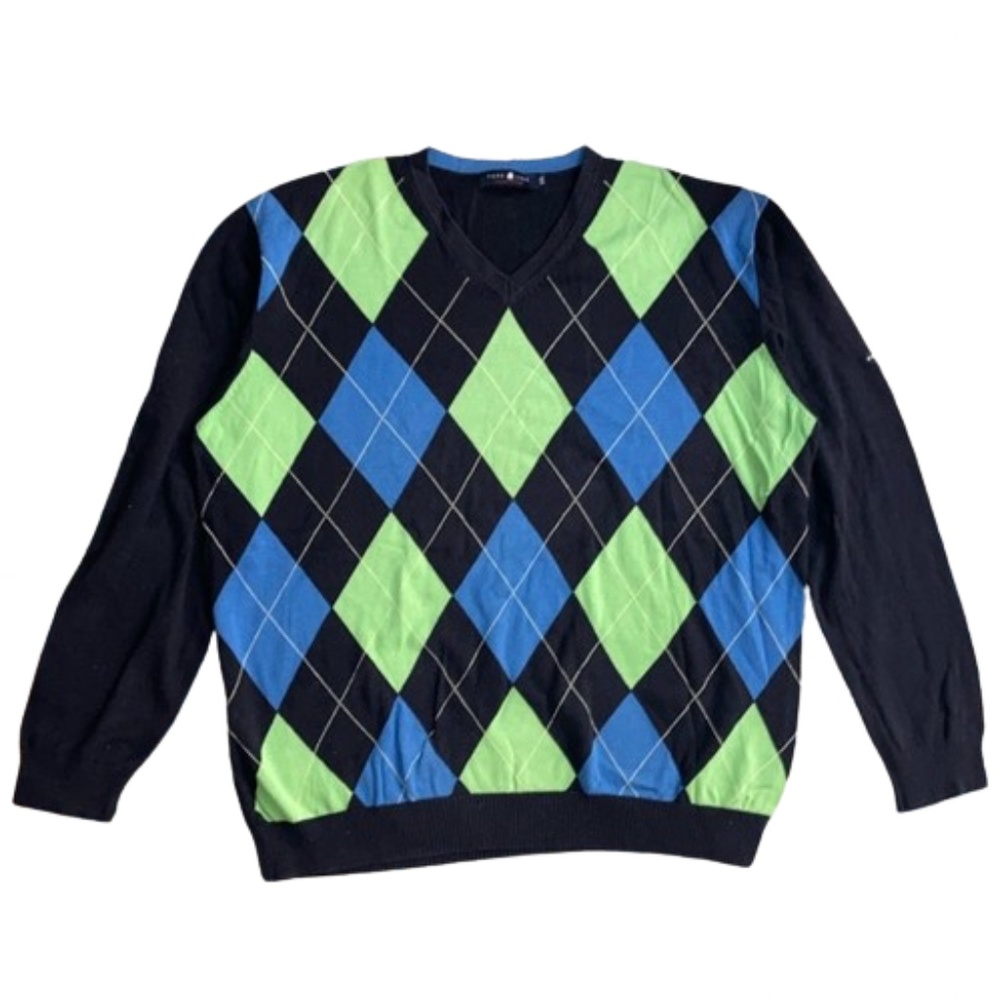 Park Lane ARGYLE knit sweater long sleeved men's blue and green